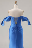 Off the Shoulder Mermaid Royal Blue Corset Prom Dress