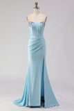 Strapless Mermaid Corset Sky Blue Prom Dress