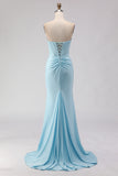 Strapless Mermaid Corset Sky Blue Prom Dress