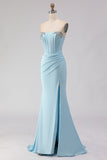 Strapless Mermaid Corset Sky Blue Prom Dress