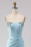 Strapless Mermaid Corset Sky Blue Prom Dress