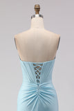 Strapless Mermaid Corset Sky Blue Prom Dress