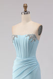 Strapless Mermaid Corset Sky Blue Prom Dress