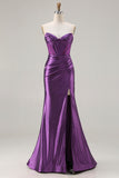 Dark Purple Ruched Mermaid Beaded Prom Dress