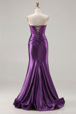 Dark Purple Ruched Mermaid Beaded Prom Dress