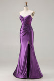 Dark Purple Ruched Mermaid Beaded Prom Dress