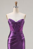 Dark Purple Ruched Mermaid Beaded Prom Dress