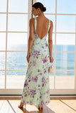 Sheath Green Purple Flower Simple Long Bridesmaid Dress