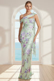 Green Purple Flower Asymmetrical Sheath Long Bridesmaid Dress With Cape