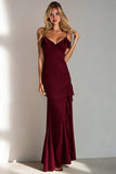 Mermaid Burgundy V-Neck Long Formal With Ruffles