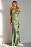 Mermaid Burgundy V-Neck Long Formal With Ruffles