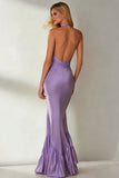 Mermaid Lilac Halter Ruched Long Wedding Guest Dress With Ruffles
