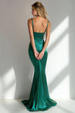 Mermaid Peacock Green V-Neck Satin Long Formal Dress