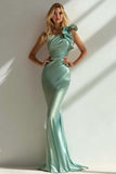 Elegant Navy One Shoulder Mermaid Satin Long Formal Dress
