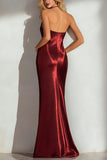 Burgundy A Line Deep V Neck Halter Pleated Wedding Guest Dress