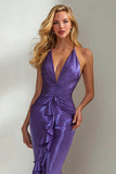 Dark Purple Mermaid Ruffle Ruched Long Formal Dress