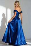 Off the Shoulder Royal Blue A Line Ruched Formal Dress