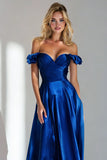 Off the Shoulder Royal Blue A Line Ruched Formal Dress