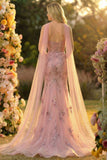 Sweetheart Blush Corset Tulle Mermaid Long Prom Dress With Appliques