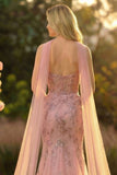 Sweetheart Blush Corset Tulle Mermaid Long Prom Dress With Appliques