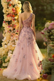 Blush A Line One Shoulder Tulle Long Prom Dress With Appliques