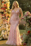 Mermaid Blush V-Neck Plus Size Prom Dress With Appliques