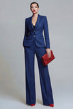 Notched Lapel 2 Piece Slim Fit Dark Blue Women Suits