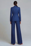 Notched Lapel 2 Piece Slim Fit Dark Blue Women Suits