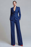 Notched Lapel 2 Piece Slim Fit Dark Blue Women Suits