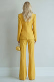 Yellow Peaked Lapel Single Buckle 2 Piece Slim Fit Women Suits