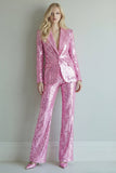 Sparkly Notched Lapel Pink 2 Piece Women Prom Suits