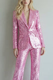 Sparkly Notched Lapel Pink 2 Piece Women Prom Suits