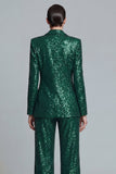 Sparkly Dark Green Peaked Lapel 2 Piece Women Prom Suits