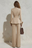 Peaked Lapel 2 Piece Ivory Ruffled Women Suits with Sash