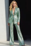 Sparkly Peaked Lapel 2 Piece Green Women Prom Suits