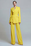 Notched Lapel Yellow 2 Piece Women Suits with Sash
