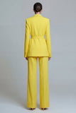 Notched Lapel Yellow 2 Piece Women Suits with Sash