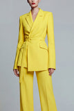 Notched Lapel Yellow 2 Piece Women Suits with Sash