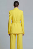 Notched Lapel Yellow 2 Piece Women Suits with Sash