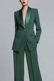 2 Piece Dark Green Shawl Lapel Single Buckle Women Suits
