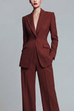 Peaked Lapel 2 Piece Burnt Orange Slim Fit Women Suits