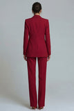 Burgundy Peaked Lapel 2 Piece Slim Fit Women Suits