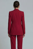 Burgundy Peaked Lapel 2 Piece Slim Fit Women Suits