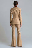 Kahki Peaked Lapel 2 Piece Single Breasted Women Suits