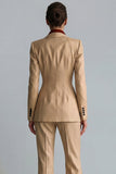 Kahki Peaked Lapel 2 Piece Single Breasted Women Suits