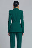 Dark Green Peaked Lapel 2 Piece Women Suits with Belt