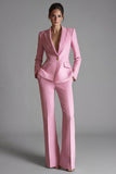 Pink Peaked Lapel 2 Piece Slim Fit Women Suits