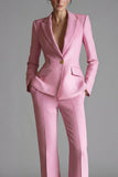Pink Peaked Lapel 2 Piece Slim Fit Women Suits