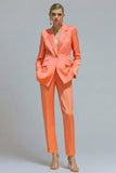 Orange 2 Piece Notched Lapel Single Buckle Women Suits