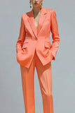 Orange 2 Piece Notched Lapel Single Buckle Women Suits